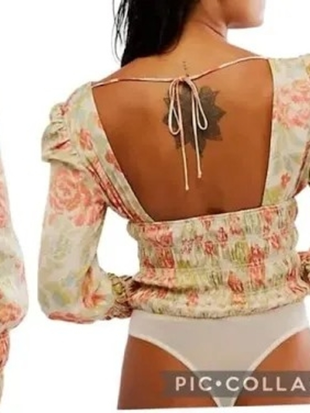 Free PEOPLE Smock It To You Floral Open-Back Smocked  Bodysuit M